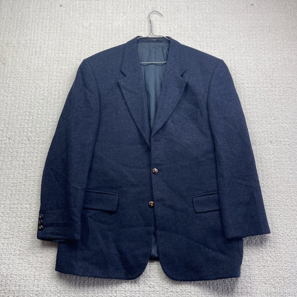CELIO Dark Blue Herringbone Tweed Jacket Heavy Wool Blazer Sport Coat Men Read